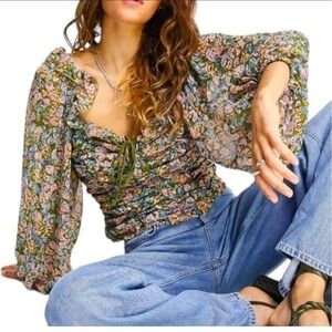 Free People Mabel Floral-Print Blouse Garden Sz Medium Western Prairie Cottage